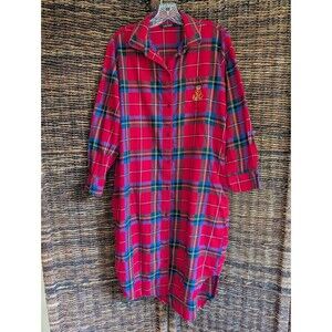 Lauren Ralph Lauren Plaid Flannel Nightgown Women's Christmas Embroidered Crest